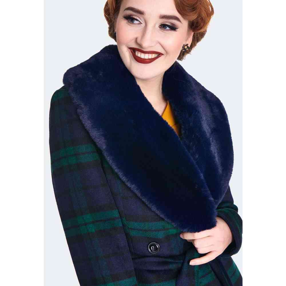 Voodoo Vixen - Tartan Flare with Fur Collar Wintermantel - GrÃ¼n